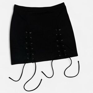 Bear Dance Black Lace-Up Mini Skirt